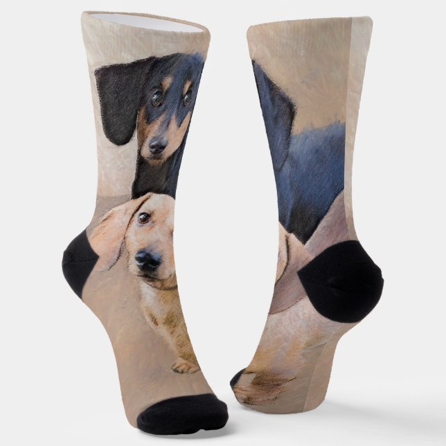 Chaussette Dachshund (Smooth) Peinture - Art Chien original (Angulaire)