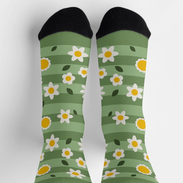Chaussette DAISY GREEN - Durable Funny Chaussettes Florales (Haut)