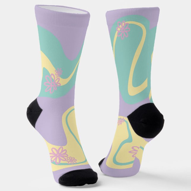 Chaussette Daisy Groove Pastel Rose, Jaune, Violet & Vert (Angulaire)