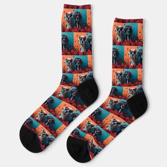 Chaussette Dalmatien avec roses du cœur pour la Saint-Valenti (Gauche)