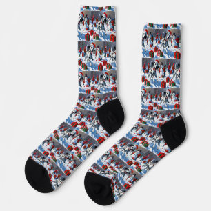 Chaussette Dalmatien courant dans la neige avec un chapeau de