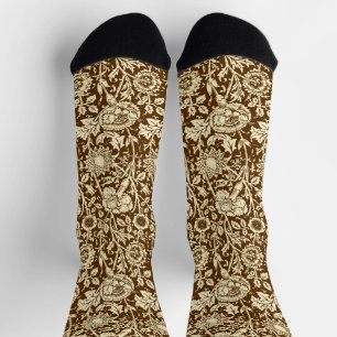 Chaussette Damas Art Nouveau Œillet, Marron et Crème