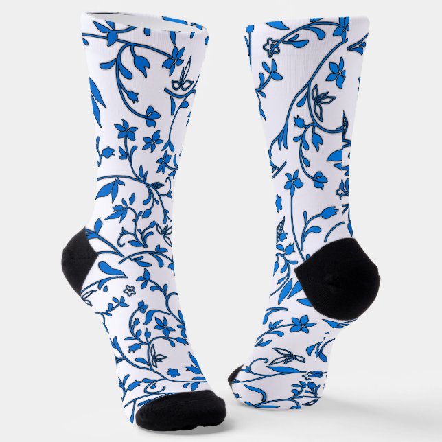 Chaussette Damas Bleus Sur Fond Blanc  (Angulaire)