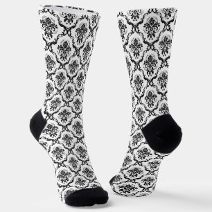 Chaussette Damas florales vintages noir et blanc