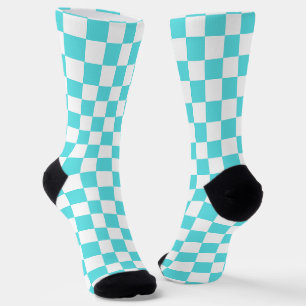 Chaussette Damier bleu turquoise visuel classique