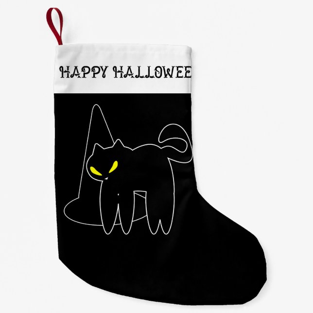 Chaussette de Halloween | Chat noir et chapeau (Devant)