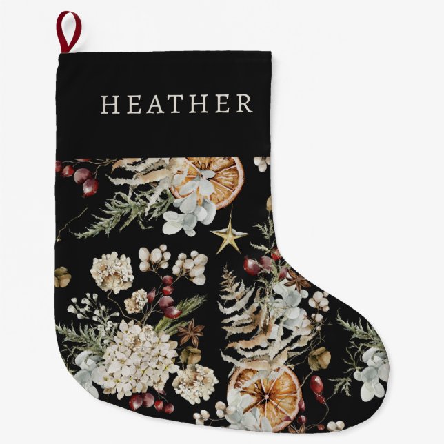 Chaussette de Noël à feuillage noir (Devant)
