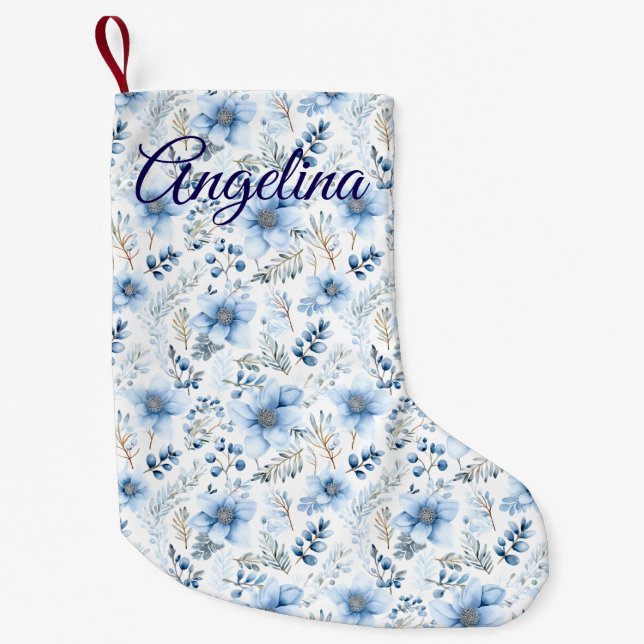 Chaussette de Noël à fleurs bleues (Devant)