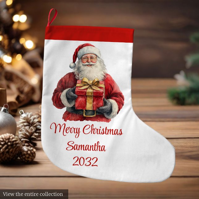 Chaussette de Noël à l'aquarelle de papa Noël mign (Cute Santa Claus Kids Watercolor Holiday Stocking)