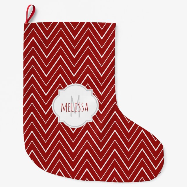 Chaussette de Noël à monogramme à motif chevron (Devant)