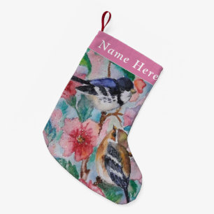 Chaussette de Noël à nom personnalisé avec moineau