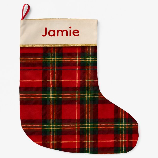 Chaussette de Noël à tartan rouge et vert (Devant)