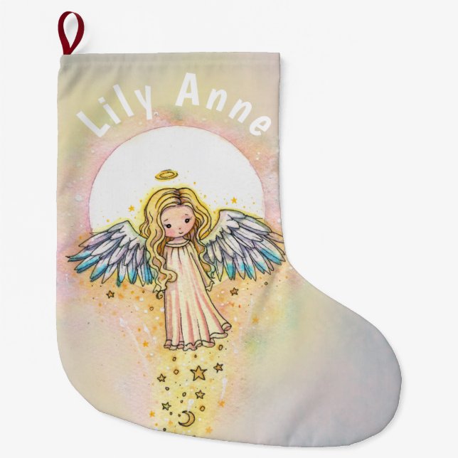 Chaussette de Noël ange mignon et lune (Devant)
