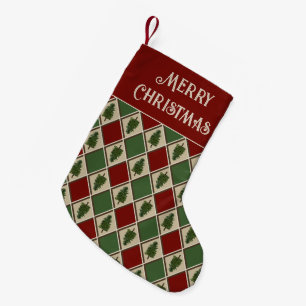 Chaussette de Noël aux Arbres Résineux et Arlequin