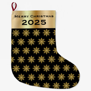Chaussette de Noël aux flocons de neige dorés élég