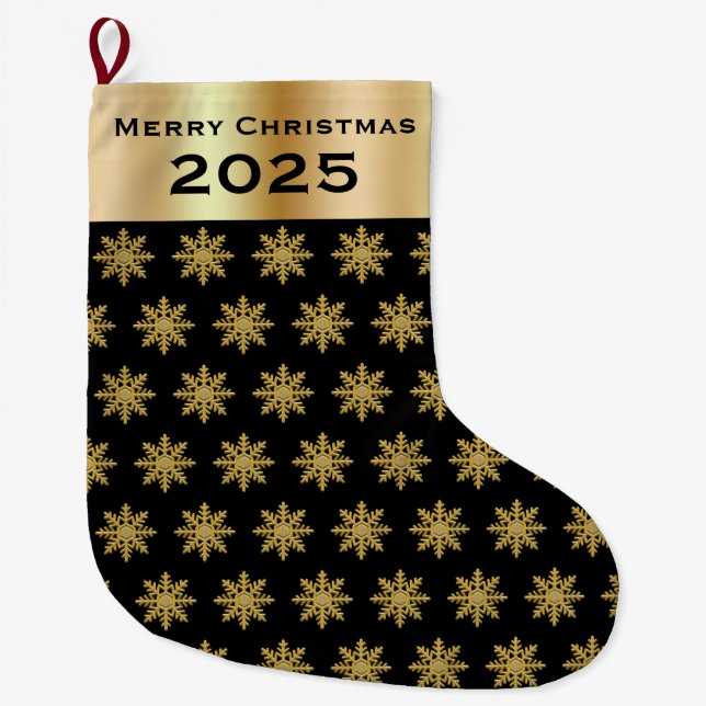 Chaussette de Noël aux flocons de neige dorés élég (Devant)
