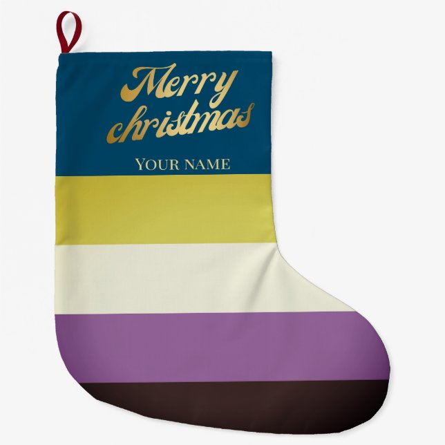 Chaussette de Noël avec drapeau de fierté non-bina (Devant)