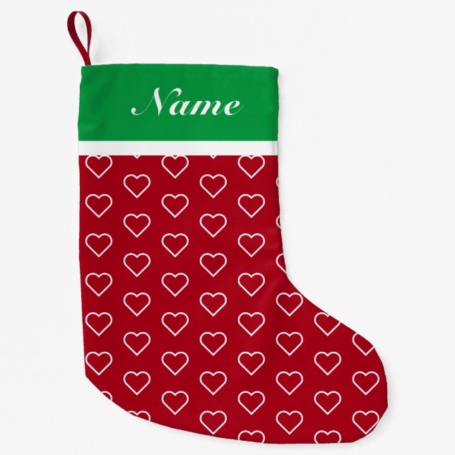 Chaussette de Noël avec nom personnalisé et coeurs (Devant)
