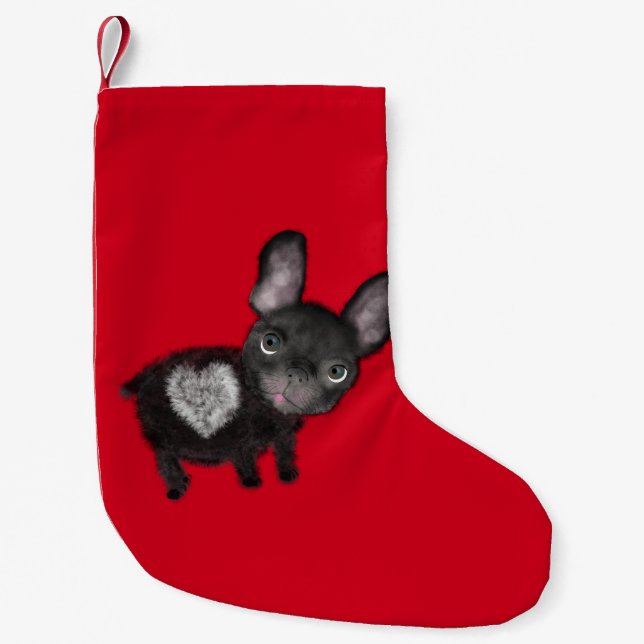 Chaussette de Noël avec un bulldog noir mignon. (Devant)