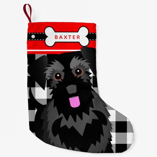 Chaussette De Noël Black Schnauzer Chien vieux mode Plaid Petite Chri (Devant)
