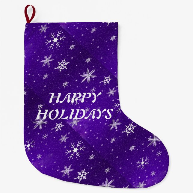 Chaussette de Noël bleu-violet à flocons de neige  (Devant)