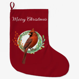 Chaussette de Noël Cardinal Sur Une Couronne