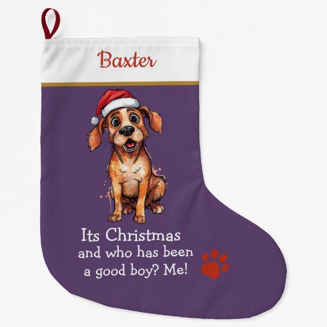 Chaussette de Noël Chien Mignon – avec texte drôle (Devant)