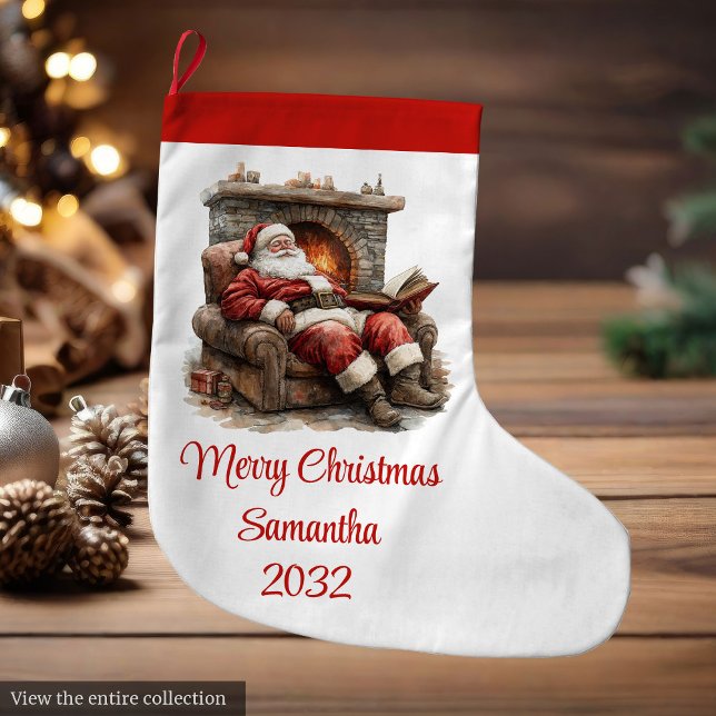 Chaussette de Noël Classique Père Noël Moderne et  (Classic Santa Claus Modern Cozy Christmas Stocking)
