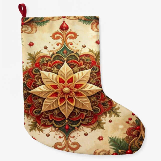 Chaussette de Noël décorative rouge et verte (Devant)