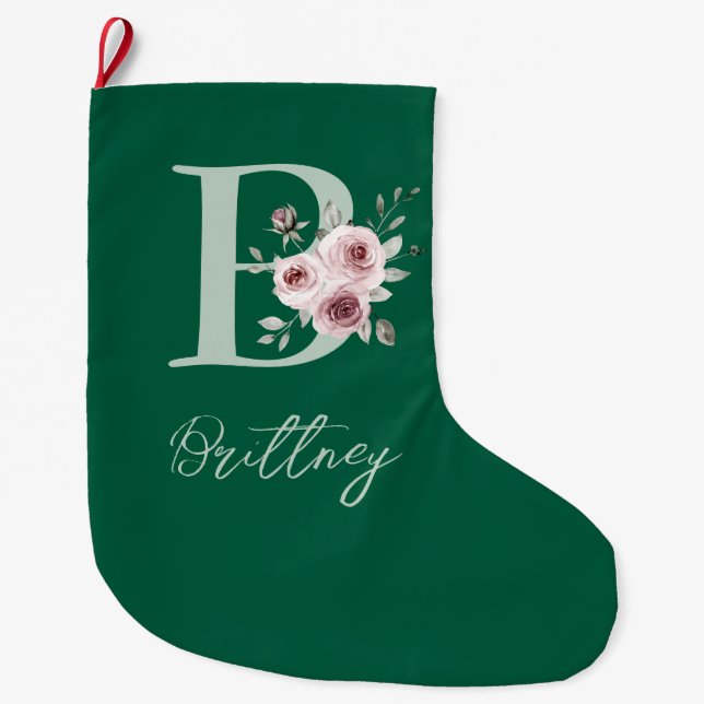 Chaussette de Noël élégante verte florale (Devant)