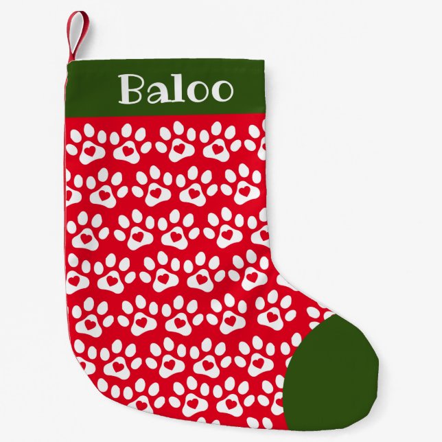 Chaussette de Noël Empreinte de Patte de Chien Rou (Devant)