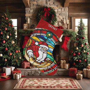 Chaussette de Noël en style vitrail « Le Père Noël