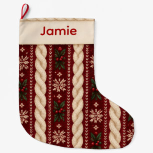 Chaussette de Noël en tricot torsadé Bourgogne