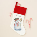 Chaussette De Noël Enchantée Noël Snowman Stockage personnalisé<br><div class="desc">Beau bonhomme de neige enchanté d'hiver peint avec casquette,  foulard et balai,  stockage de Noël personnalisé. Conçu pour correspondre à notre collection de Noël enchantée.</div>