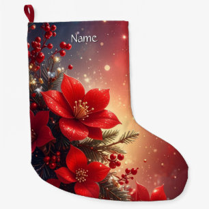 Chaussette de Noël Fleurie Rouge de Fêtes
