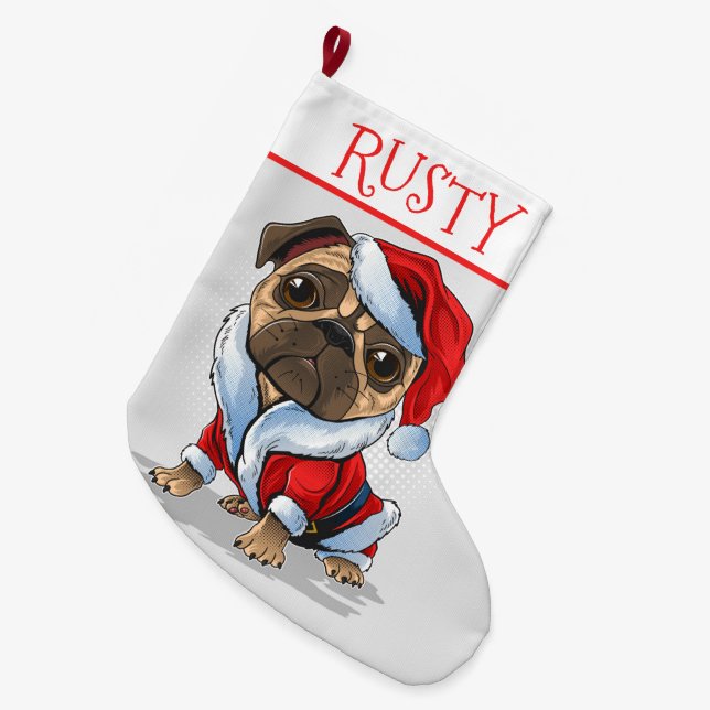 Chaussette de Noël géante Santa Pug (Devant (Accrochage))