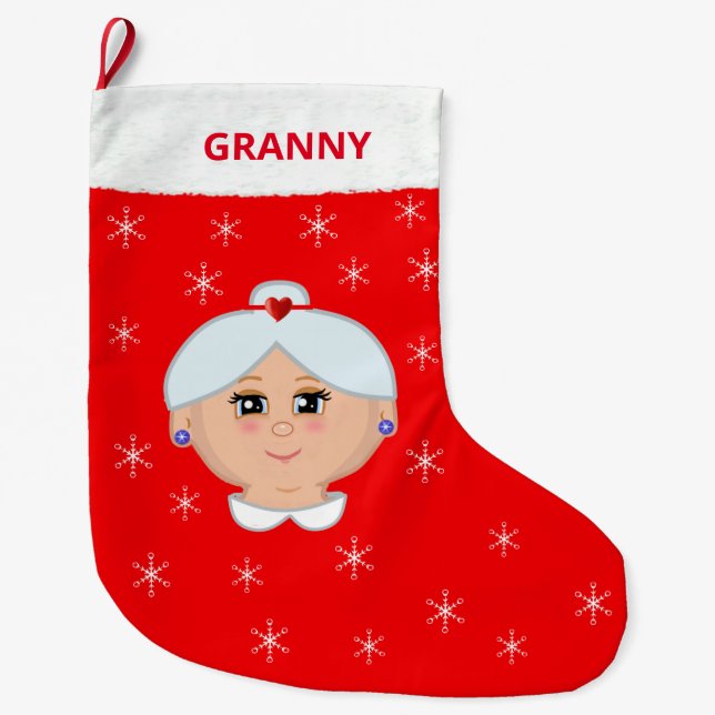 Chaussette de Noël Grand-mère et flocons de neige (Devant)