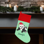 Chaussette De Noël Jolie Ours Panda Noël<br><div class="desc">Ce bel ours de panda de Noël est muni d'un mignon panda portant un chapeau de Père Noël rouge. Ce bas de Noël animal très personnalisé est décoré d'un arrière - plan de vacances vert menthe. Personnalisez avec votre propre texte en bas pour un cadeau élégant.</div>