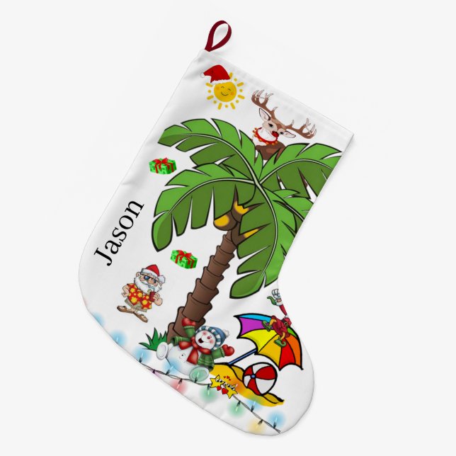 Chaussette de Noël joyeuse, Santa Claus Beach Bum (Devant (Accrochage))