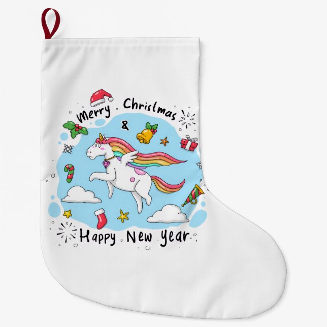Chaussette de Noël licorne, Joyeux Noël (Devant)