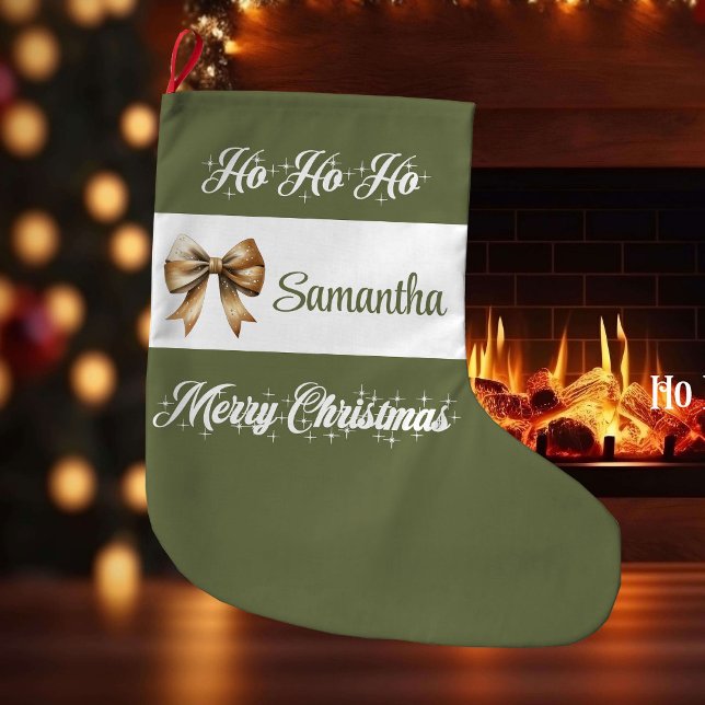 Chaussette de Noël minimaliste terreuse nom (Minimalist Earthy Christmas Stocking Name)