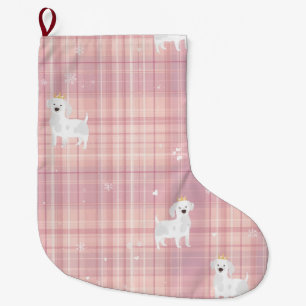 Chaussette de Noël Pastel Pink Puppy avec Couronne