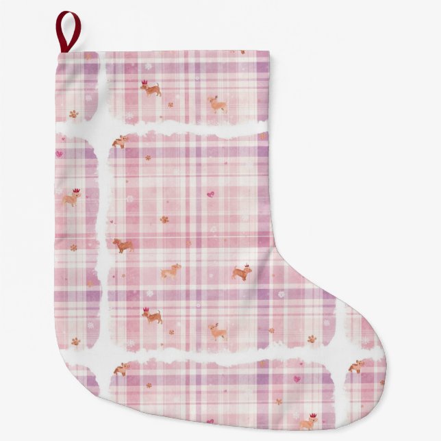 Chaussette de Noël Pastel Pink Puppy avec Couronne (Devant)
