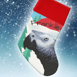 Chaussette De Noël Perroquet gris d'Afrique en rouge Santa Hat Animal<br><div class="desc">Inclure votre animal de compagnie dans la fête avec cette réserve de Noël Gray Africain amusante prêt à fourrer avec des gâteries de perroquet! Une scène arrière - plan enneigée et un chapeau de Père Noël rouge donnent encore plus de caractère à l'ami plumé gris populaire, si cela est possible....</div>