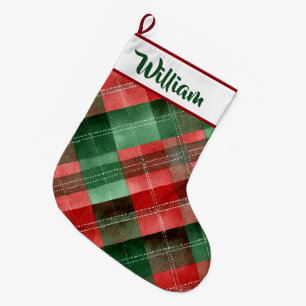 Chaussette de Noël personnalisée à carreaux rouges