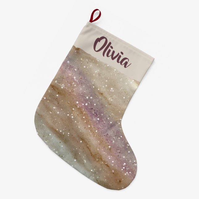 Chaussette de Noël personnalisée avec nom pailleté (Devant (Accrochage))