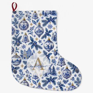 Chaussette de Noël personnalisée Delft bleu blanc