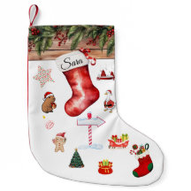 Chaussette de Noël personnalisée moderne rouge et