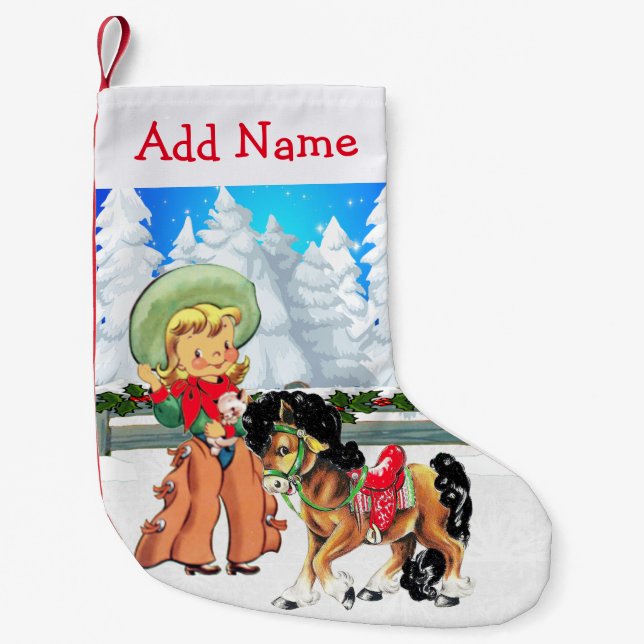 Chaussette De Noël Petite Cowgirl à la scène hivernale (Devant)