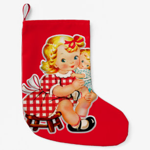Chaussette De Noël Petite fille rétro vintage poupée enfant
